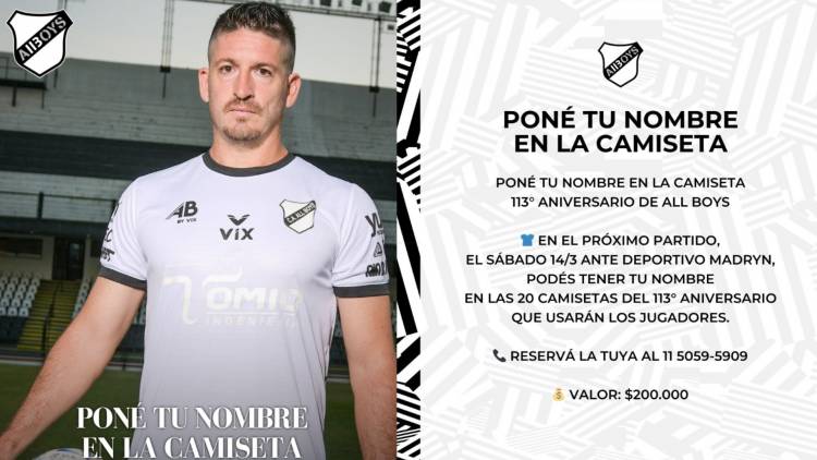 All Boys permite a sus hinchas estampar su nombre en la camiseta de juego